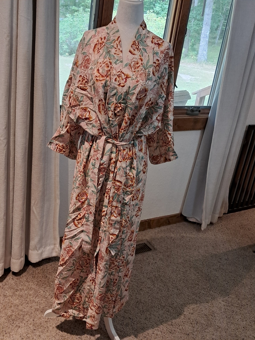 Cost Plus World Market Floral Cotton-Blend Kimono Robe - Pink & Green NWT